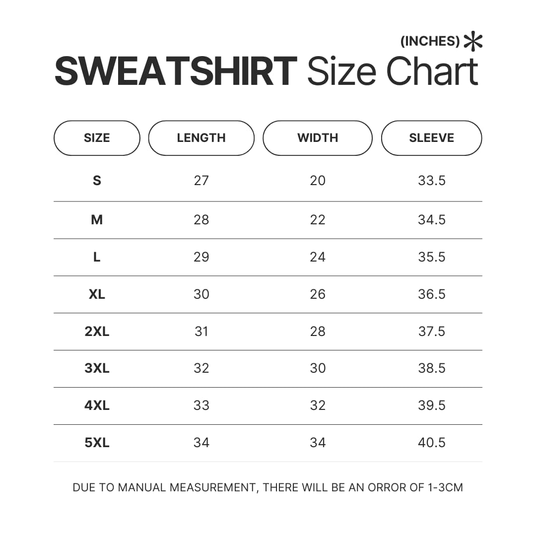 Sweatshirt Size Chart - Overwatch UK Shop