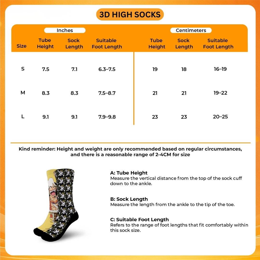 3D high Socks Size Chart - Overwatch UK Shop